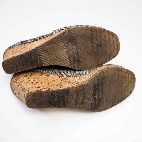 Toms PeepToe Textile Upper Cork Wedges - Picture 7 of 7